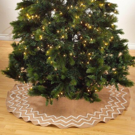 TISTHESEASON 53 in. Round Beaded Design Burlap Holiday Decor Tree Skirt - Natural TI1620954